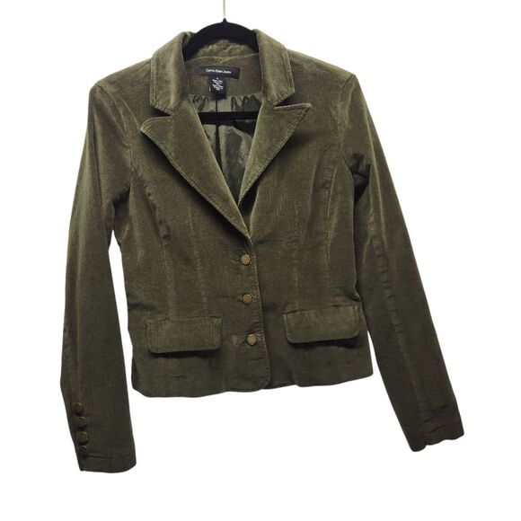 Calvin Klein Jacket Womens M Green Blazer Corduroy Stretch Pockets Soft Comfy - Picture 1 of 7